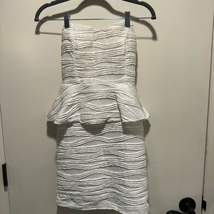 White strapless peplum bodycon mini dress